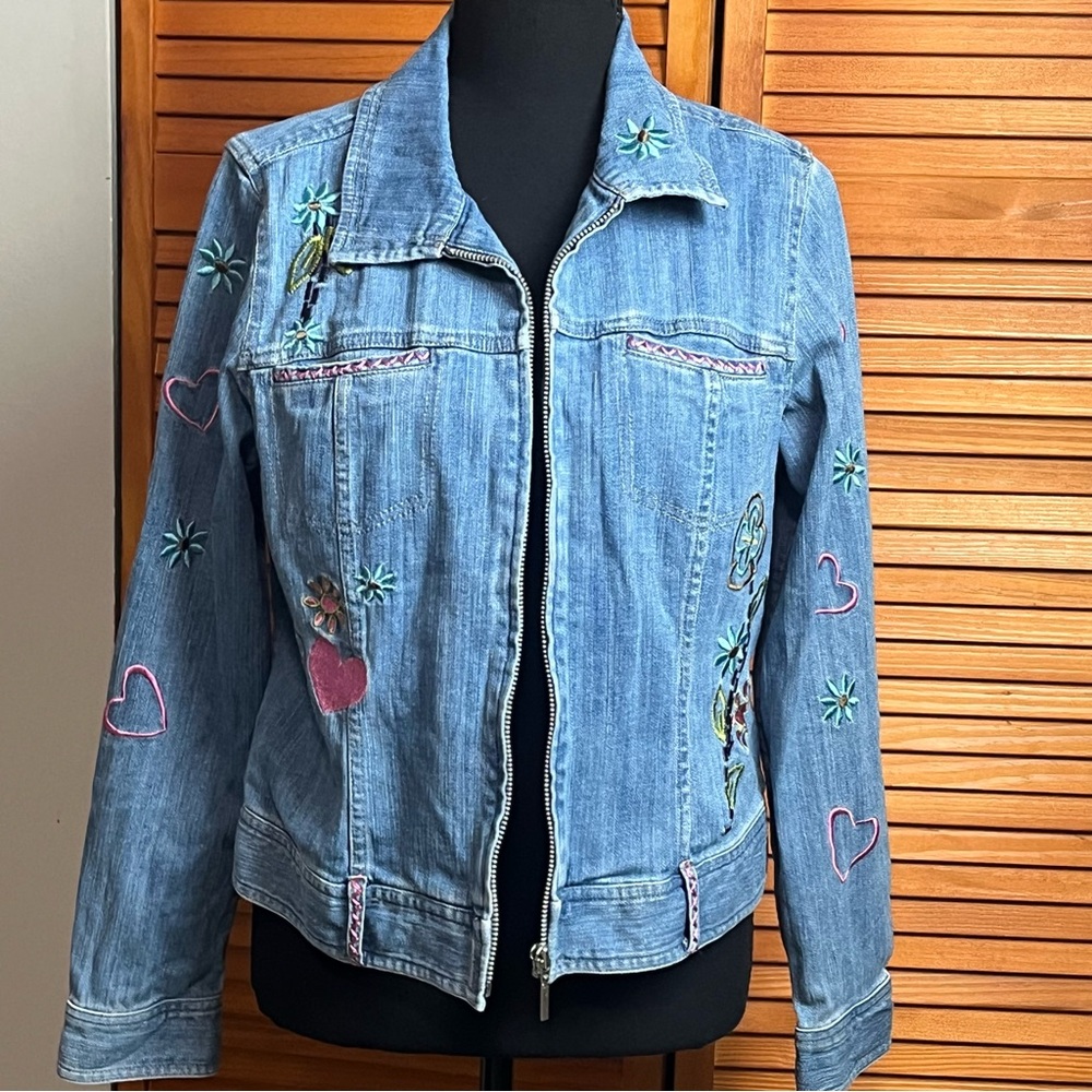 Y2K Fun Embroidered Denim Jean Jacket by Christopher Banks